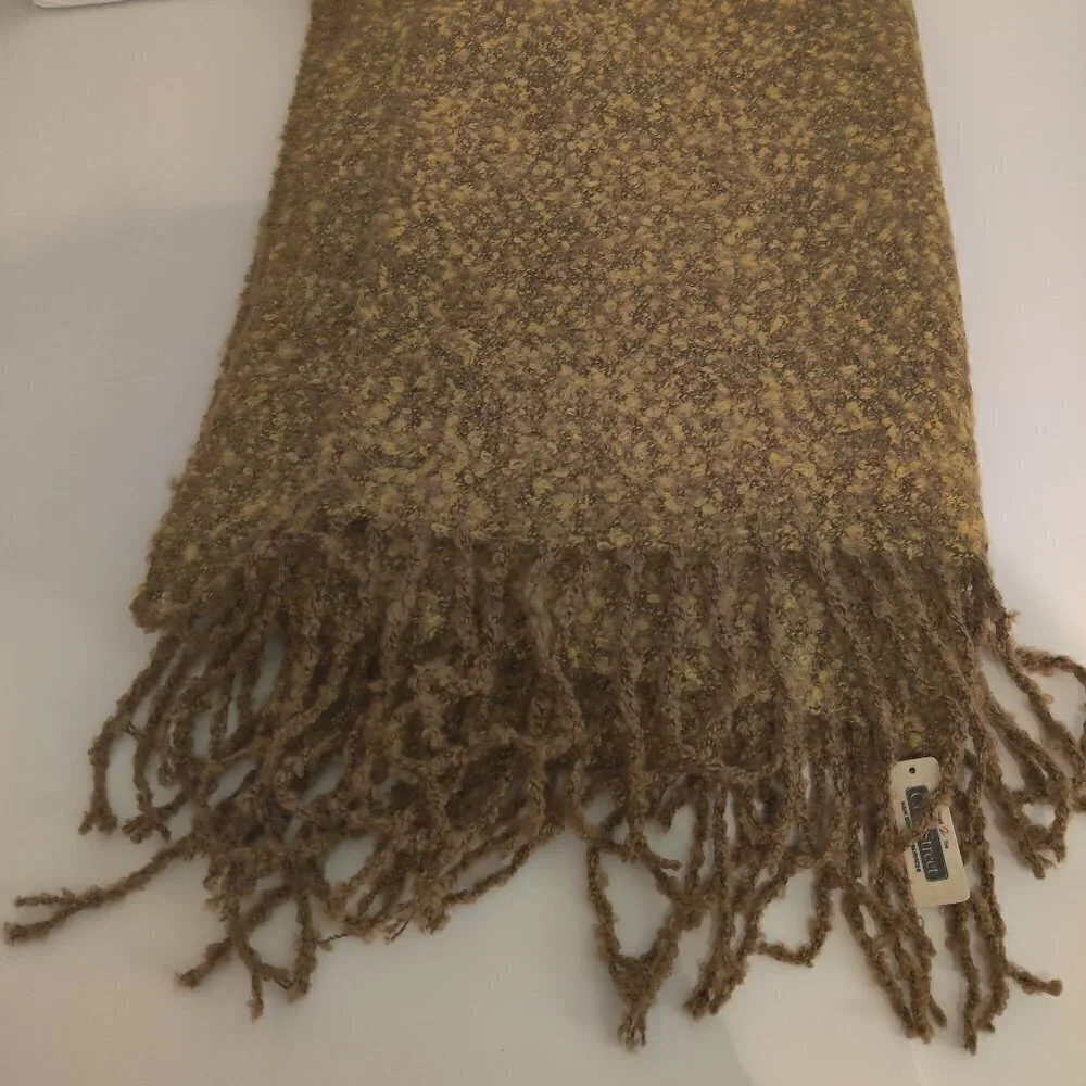 Cole Street Long Winter Scarf in Dressy Golds and Yellows. Unknown Fiber Soft